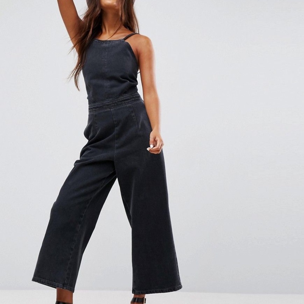 ASOS Denim Jumpsuit With Lace Up Back